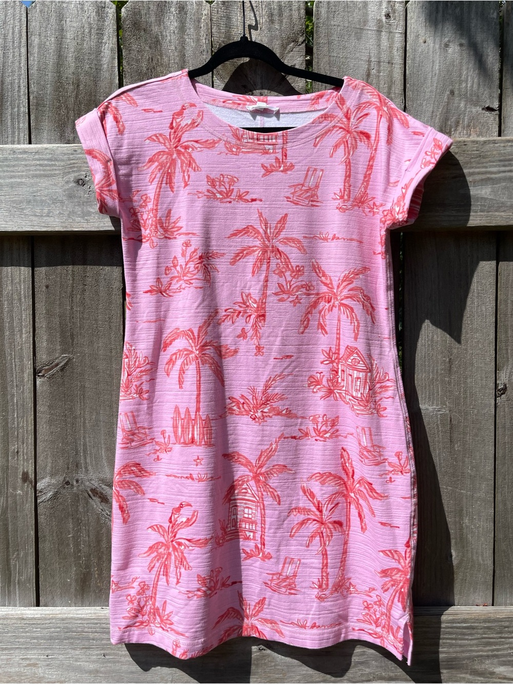 T by Talbots Pink and Coral Palm-Print Shift